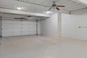 Garage featuring ceiling fan