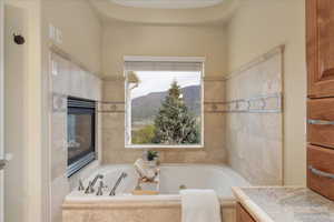 Full bath featuring a mountain view and a tub with jets