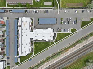 Aerial overview of property's location featuring property boundaries highlighted