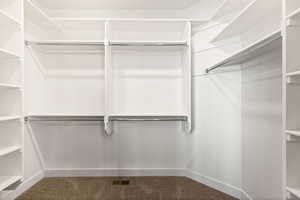 Walk in closet with carpet floors