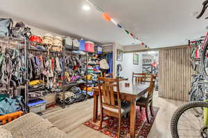 Dining area featuring light wood-style floors