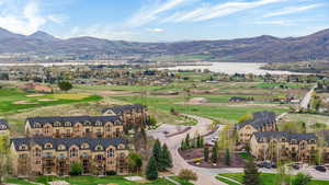 Aerial view of a water and mountain view