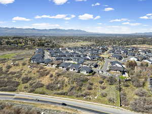 Aerial perspective of suburban area with mountains