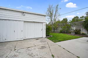 View of 2-car garage
