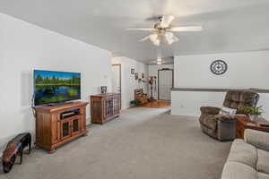 Family room showing front entry