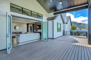 Wooden deck with a mountain view