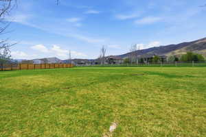 ull view of flat, usable 1-acre property with open lawn and functional outdoor space, with a mountain view and a view of countryside