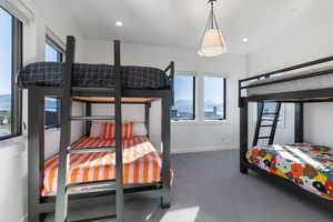 Carpeted bedroom featuring recessed lighting