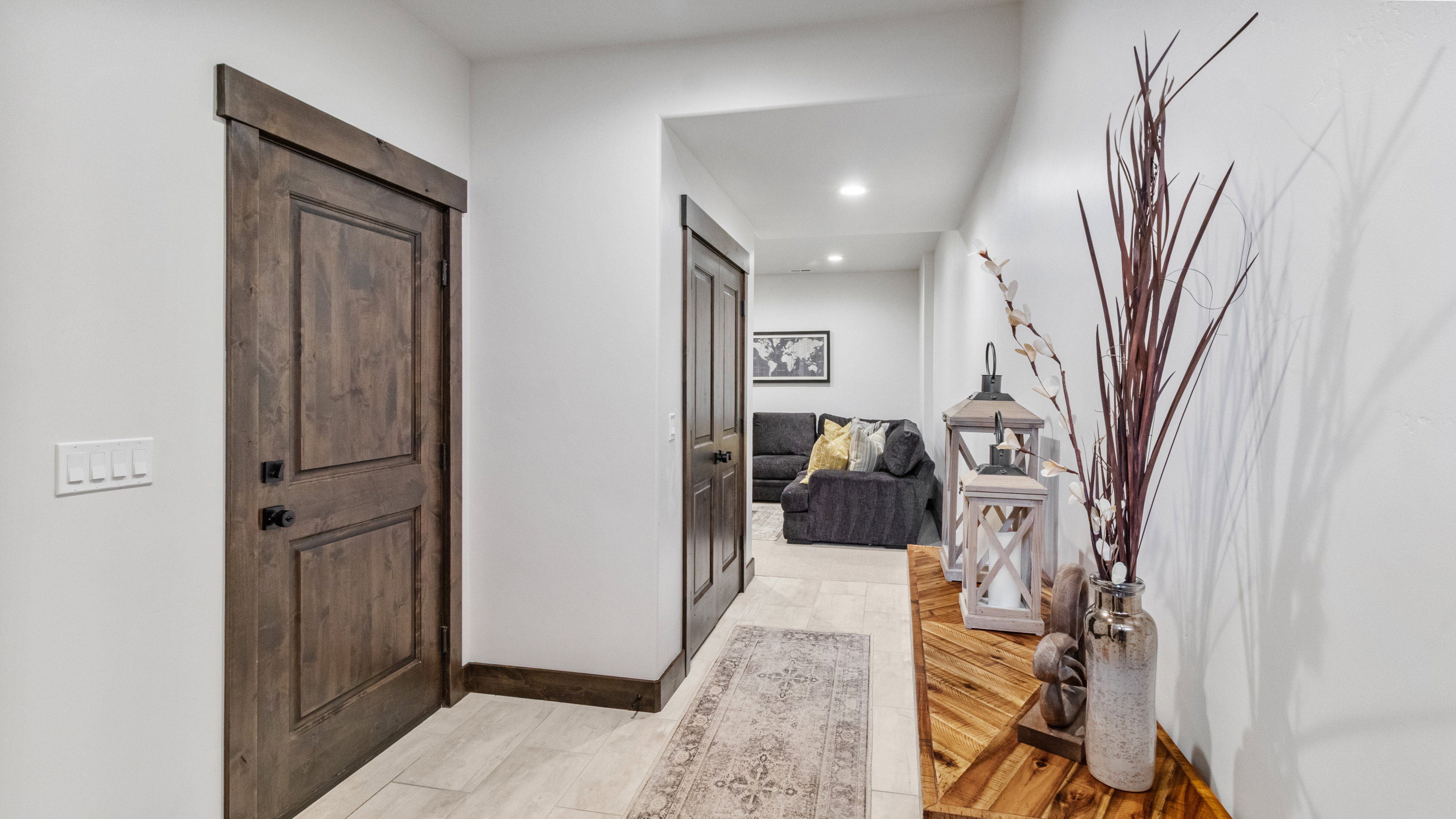 Foyer featuring recessed lighting and light wood-type flooring
