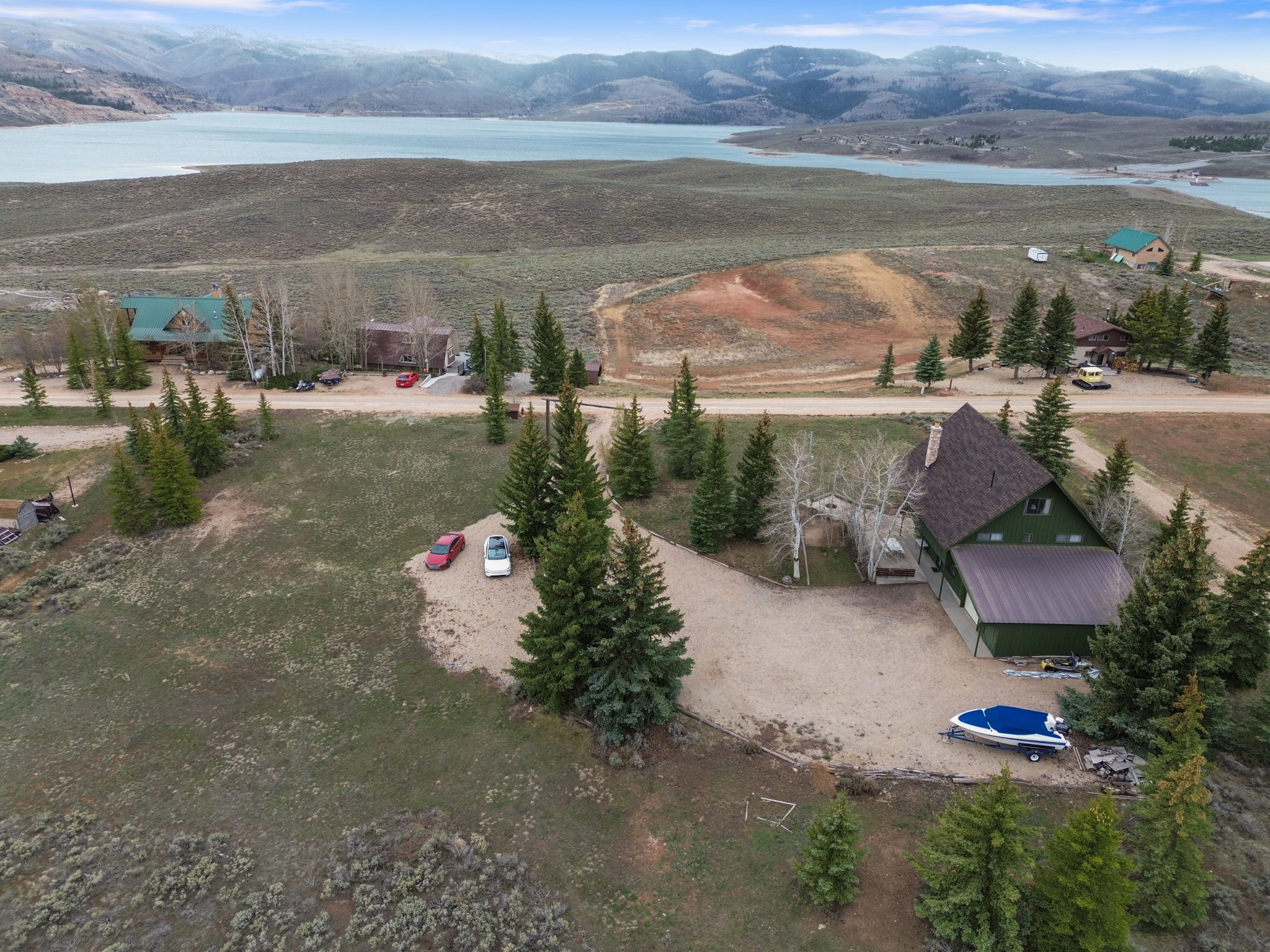 Drone / aerial view of a water and mountain view