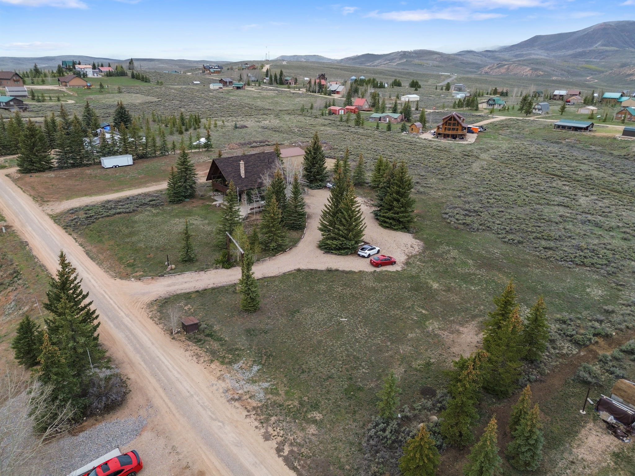Bird's eye view of a mountainous background