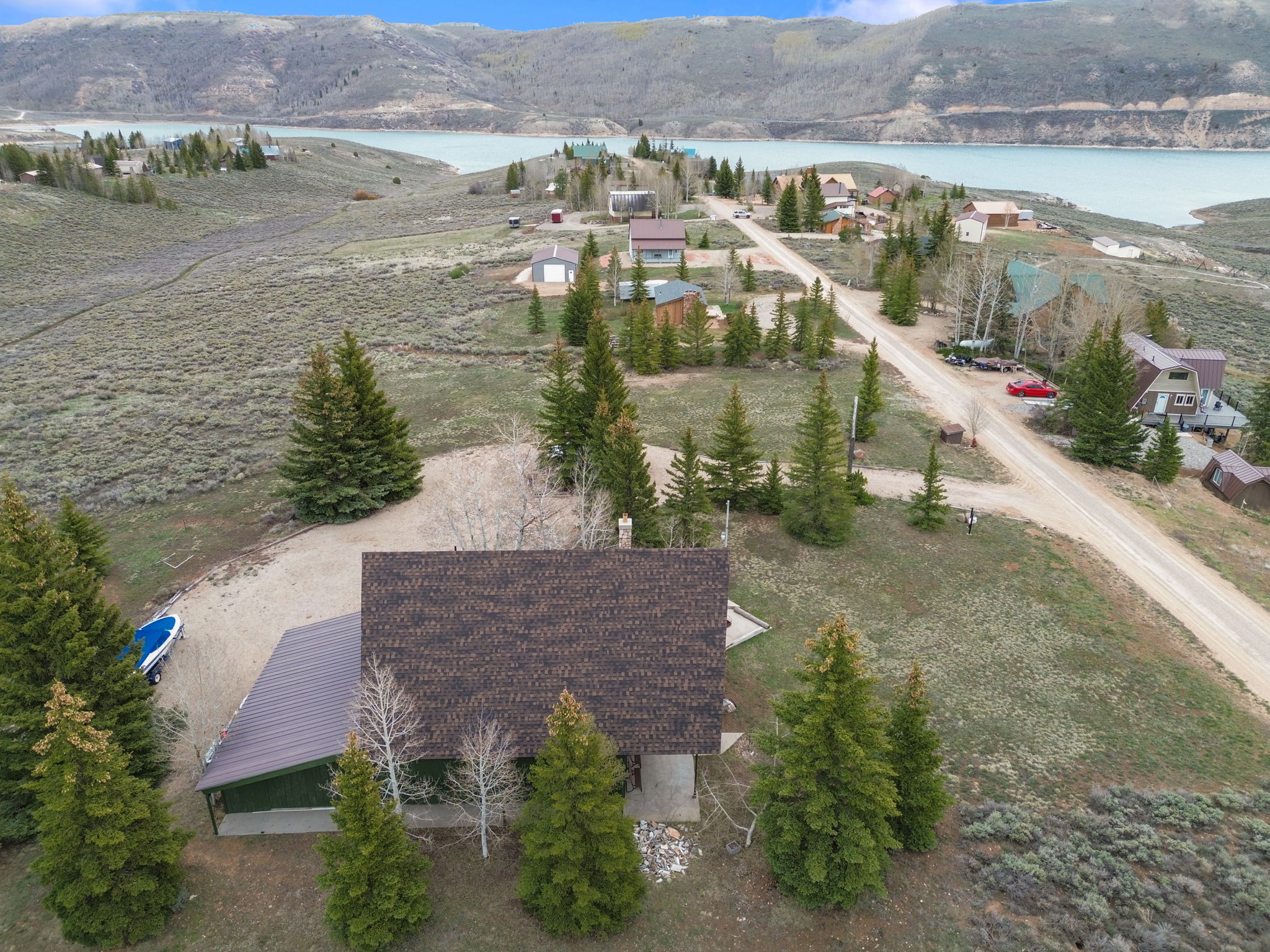 Drone / aerial view of a nearby body of water