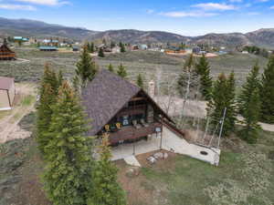Drone / aerial view of a mountainous background
