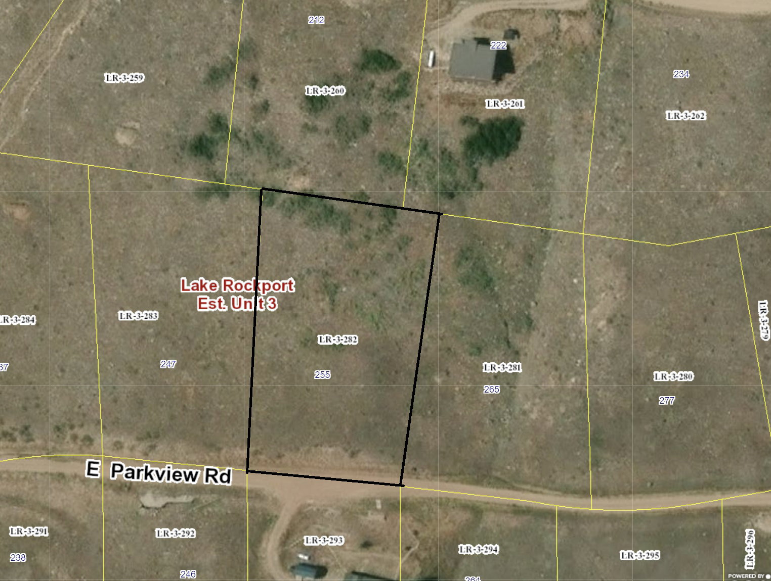 Aerial overview of property's location with property boundaries highlighted