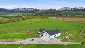Overview of rural landscape with mountains