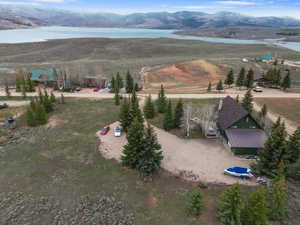 Drone / aerial view of a water and mountain view
