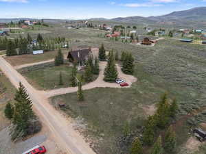 Bird's eye view of a mountainous background