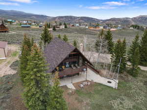 Drone / aerial view of a mountainous background