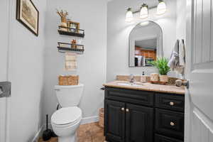 Half bath featuring vanity and toilet