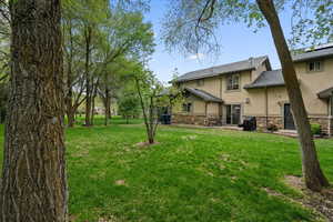 Expansive green area behind home
