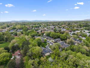 Aerial view of residential area with a mountainous background