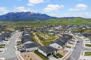 Aerial perspective of suburban area featuring mountains