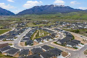 Aerial perspective of suburban area featuring mountains