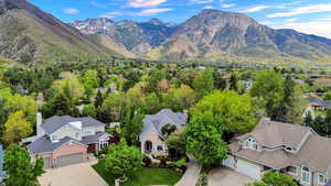 Aerial perspective of suburban area with mountains