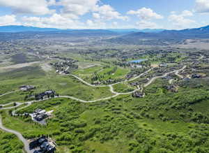 Aerial view of a water and mountain view