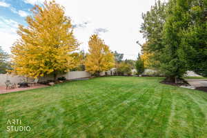 Fenced backyard with a patio and an outdoor fire pit