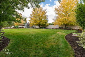 View of fenced backyard