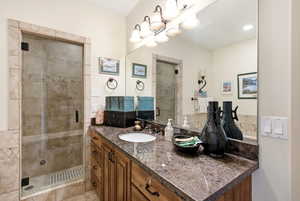 Lower level family room bathroom with a steam shower and tub