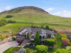View from above of property with mountains
