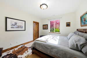 3rd bedroom featuring wood baseboards and carpet