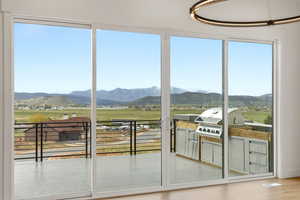 Entryway with a mountain view