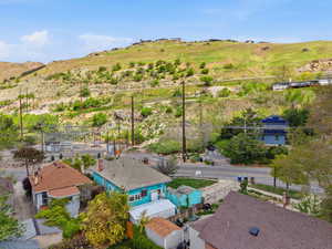 Aerial view of a mountainous background