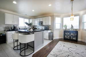 Updated kitchen with island.