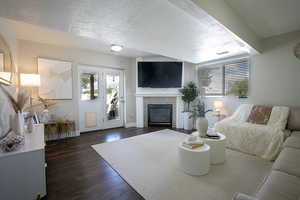 Family room with walk out to patio and yard. Gas fireplace.