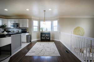 Dining area with bay window.