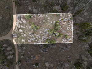 Aerial view of property's location featuring property parcel outlined
