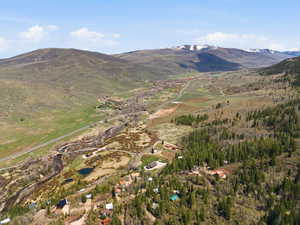 Aerial view of a mountain backdrop