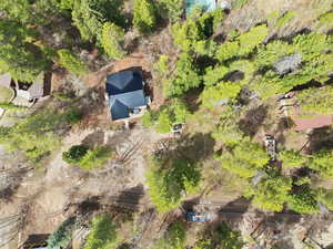 Aerial view of cabin and lot