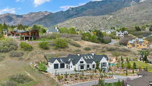 Drone / aerial view of a mountainous background