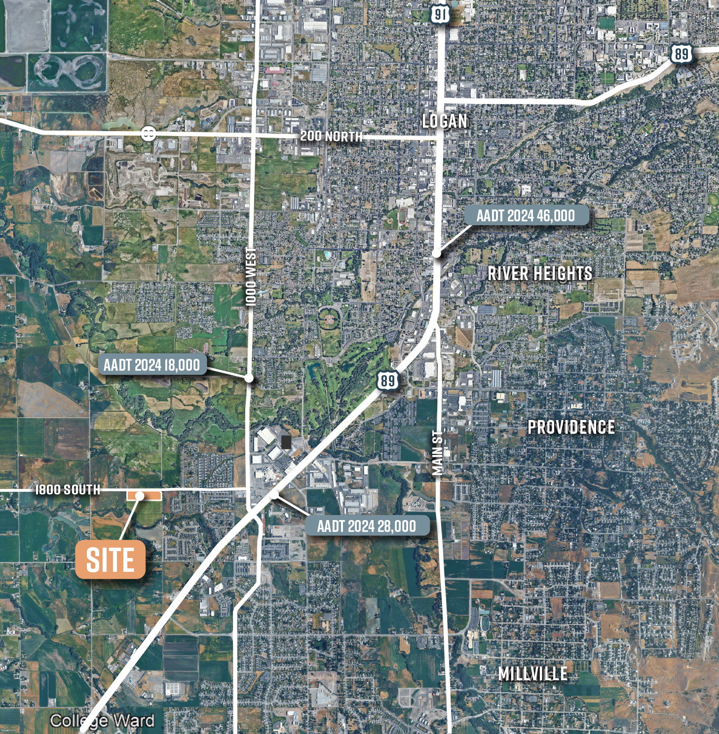 Aerial map of property and surrounding area