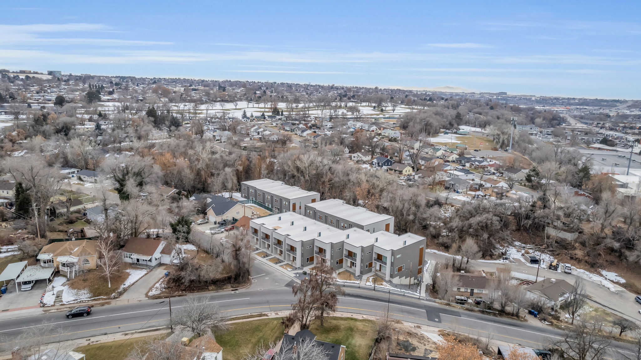 Aerial view of residential area