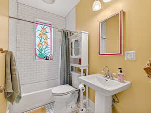 Subway and stained glass in vintage bathroom