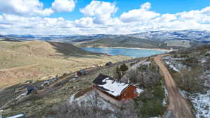 Aerial view of a water and mountain view