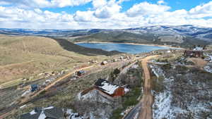 Aerial view of a water and mountain view