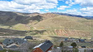 Drone / aerial view of a mountainous background
