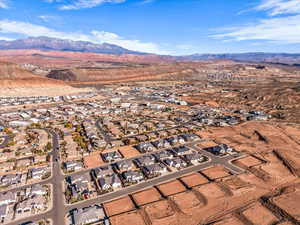 Aerial perspective of suburban area with mountains